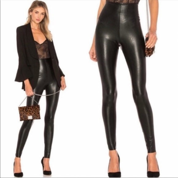 Commando Perfect Control Faux Leather High Rise Raw Hem Stretch Leggings Black L - Picture 3 of 11